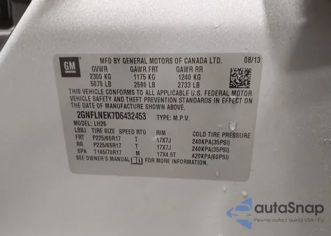 2013 Chevrolet Equinox 2Lt from USA, damaged, VIN 2GNFLNEK7D6432453